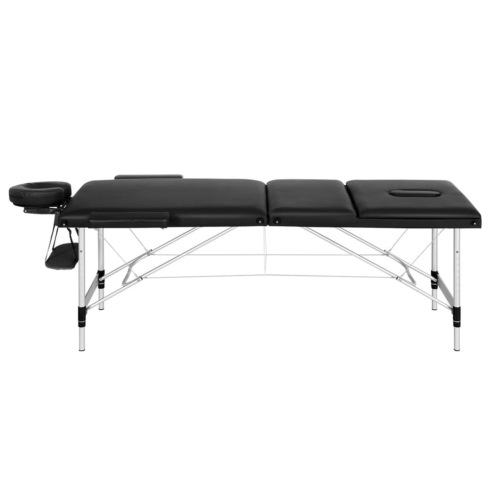 Zenses Massage Table 65cm Portable 3 Fold Aluminium Beauty Bed Black-2