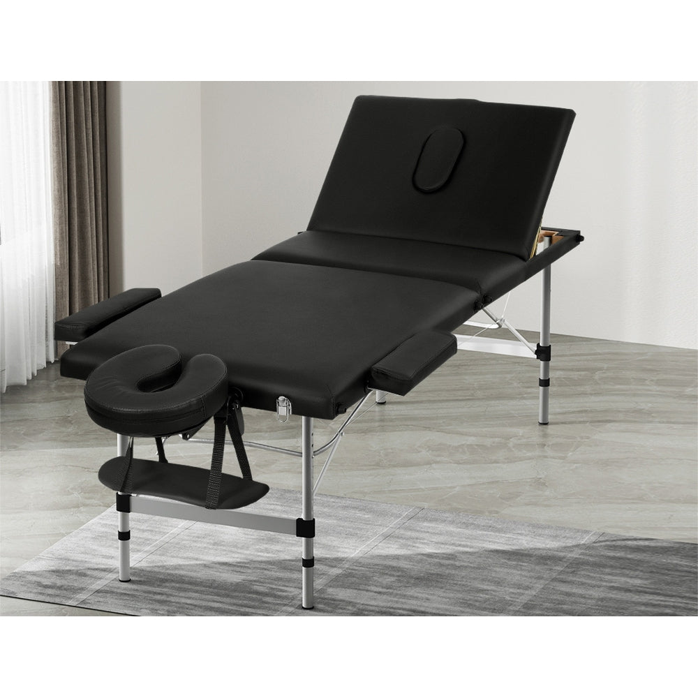 Zenses Massage Table 65cm Portable 3 Fold Aluminium Beauty Bed Black-6