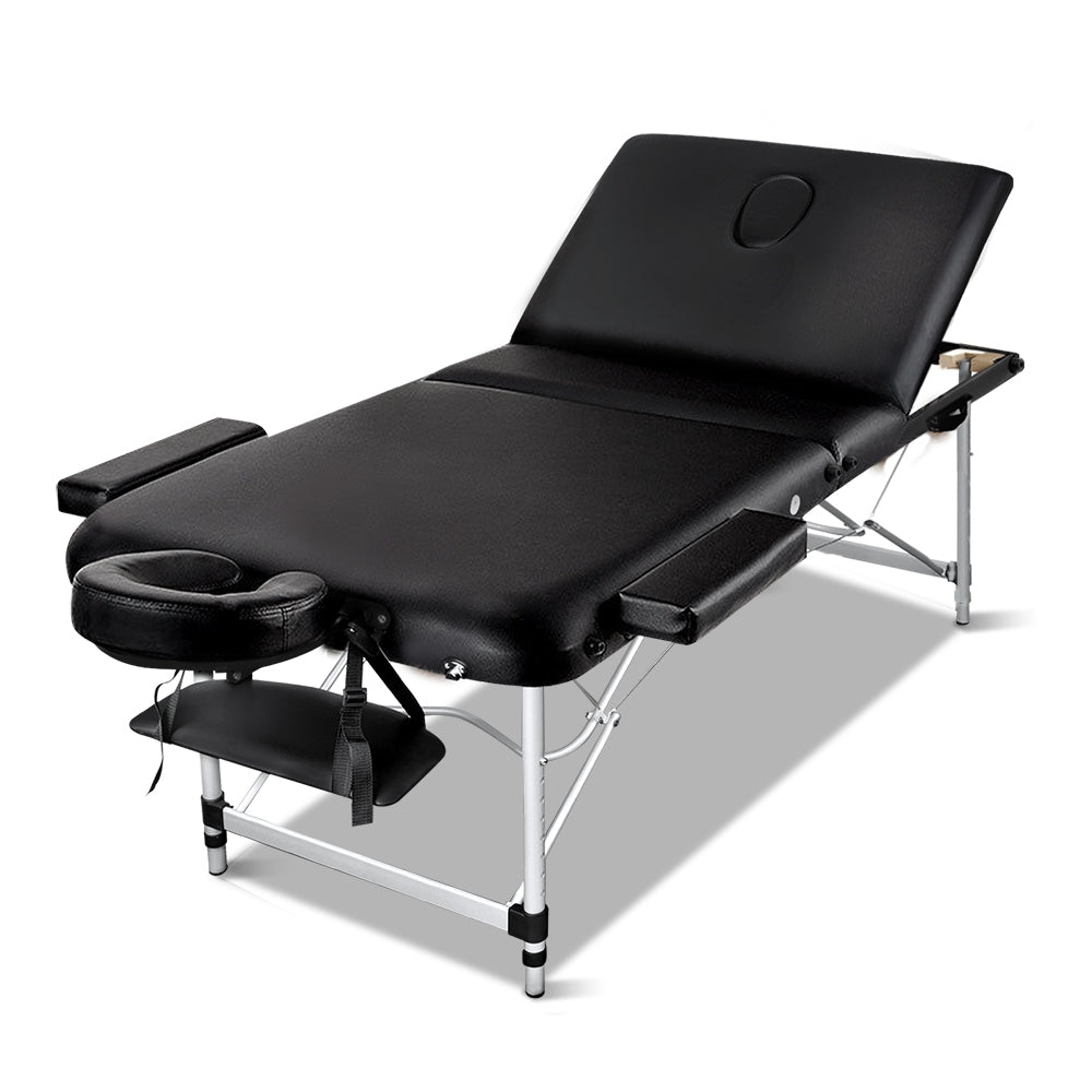 Zenses Massage Table 70cm Portable 3 Fold Aluminium Beauty Bed Black-0