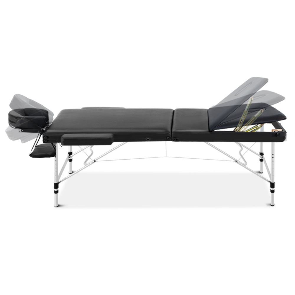 Zenses Massage Table 70cm Portable 3 Fold Aluminium Beauty Bed Black-2