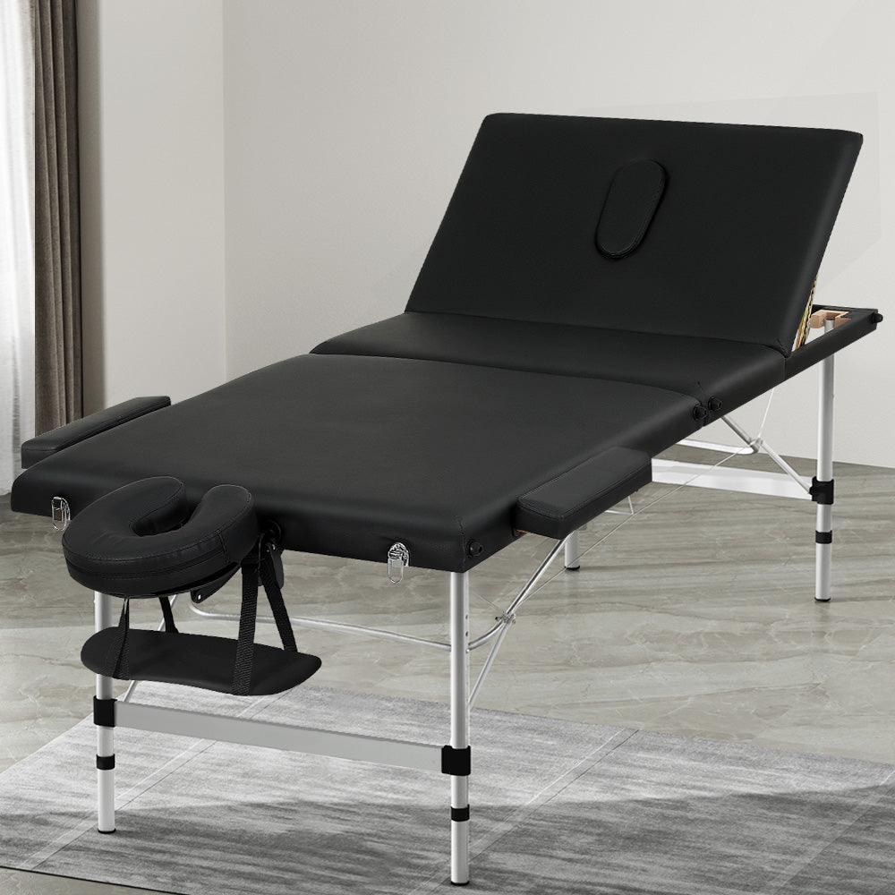 Zenses Massage Table 85cm Portable 3 Fold Aluminium Beauty Bed Black-6