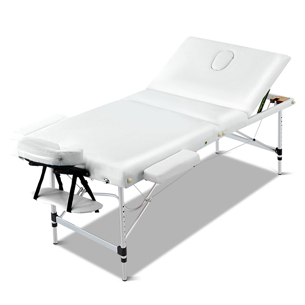 Zenses Massage Table 75cm Portable 3 Fold Aluminium Beauty Bed White-0