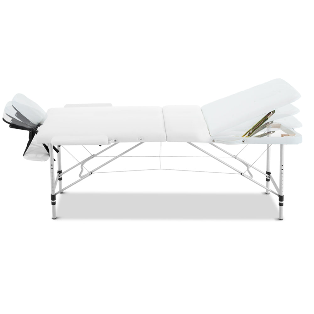 Zenses Massage Table 75cm Portable 3 Fold Aluminium Beauty Bed White-2