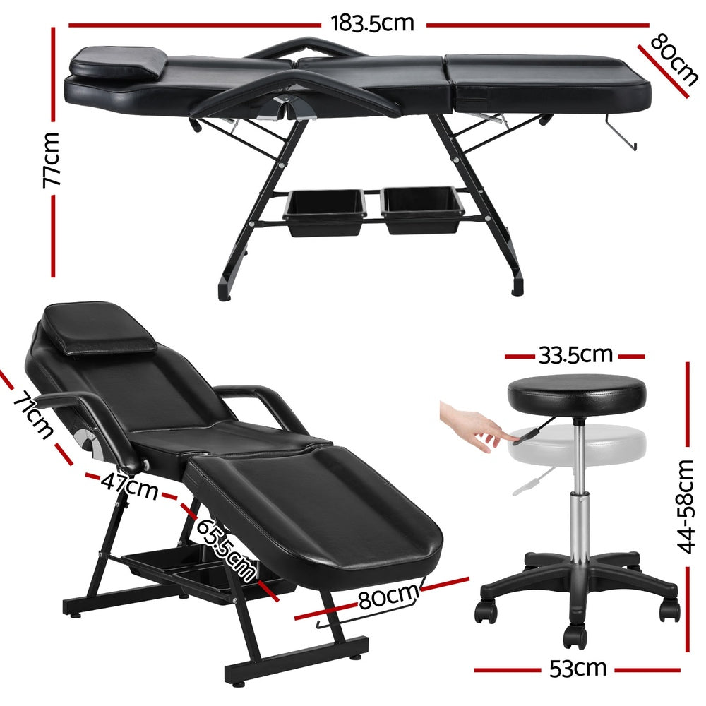 Zenses Massage Table Adjustable Salon Bed Chair 3-Fold Black-1