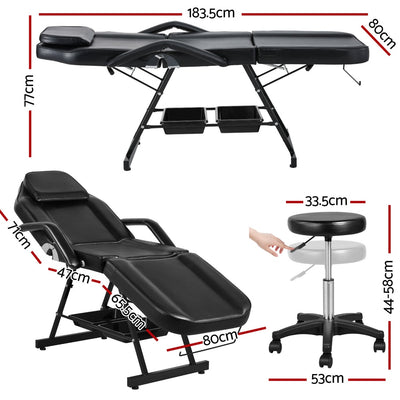 Zenses Massage Table Adjustable Salon Bed Chair 3-Fold Black-1