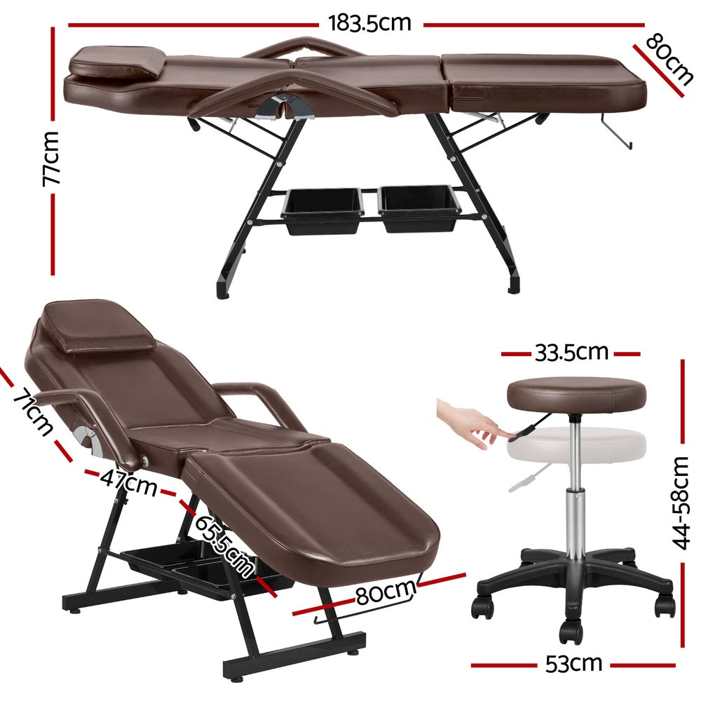 Zenses Massage Table Adjustable Salon Bed Chair 3-Fold Brown-1