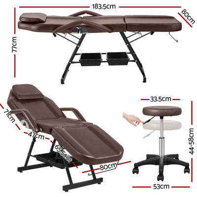 Zenses Massage Table Adjustable Salon Bed Chair 3-Fold Brown-1