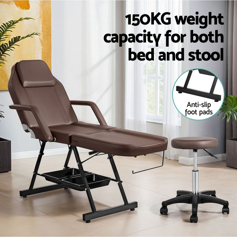 Zenses Massage Table Adjustable Salon Bed Chair 3-Fold Brown-5