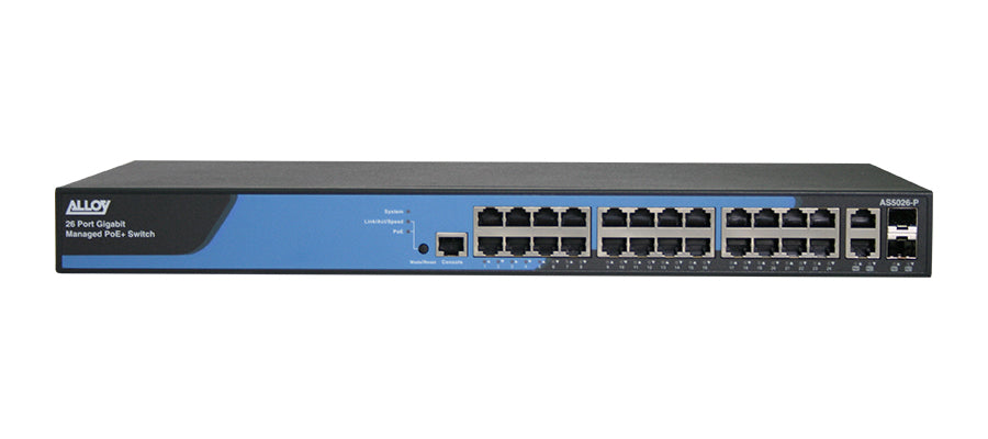 Alloy AS5026-P 26 Port Layer 3 Lite Managed PoE+ Switch with 26x 10/100/1000Mbps Ports + 2x Paired 100M/1Gb SFP Ports, 185W-0