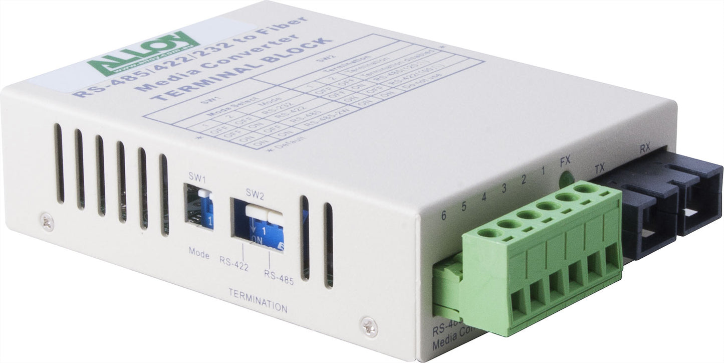 Alloy SCR460SC-4 RS-232/422/485 Serial Terminal to Single Mode Fibre Converter. Max. range 20Km-0