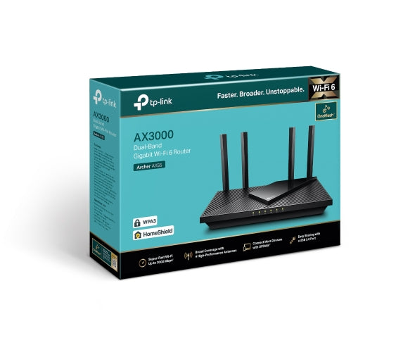 TP-Link Archer AX55 AX3000 Dual Band Gigabit Wi-Fi 6 Router, 2402 Mbps 5GHz, OFDMA, OneMesh, 4x High-Gain Antenna, Improved Battery, Alexa Compatible-0