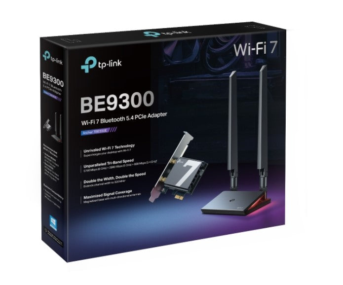 TP-Link Archer TBE550E BE9300 Wi-Fi 7 Bluetooth 5.4 PCIe Adapter, 6GHz@5760 Mbps, 5GHz@2880 Mbps, 2.4GHz@688 Mbps (wifi7) (NIC)-0