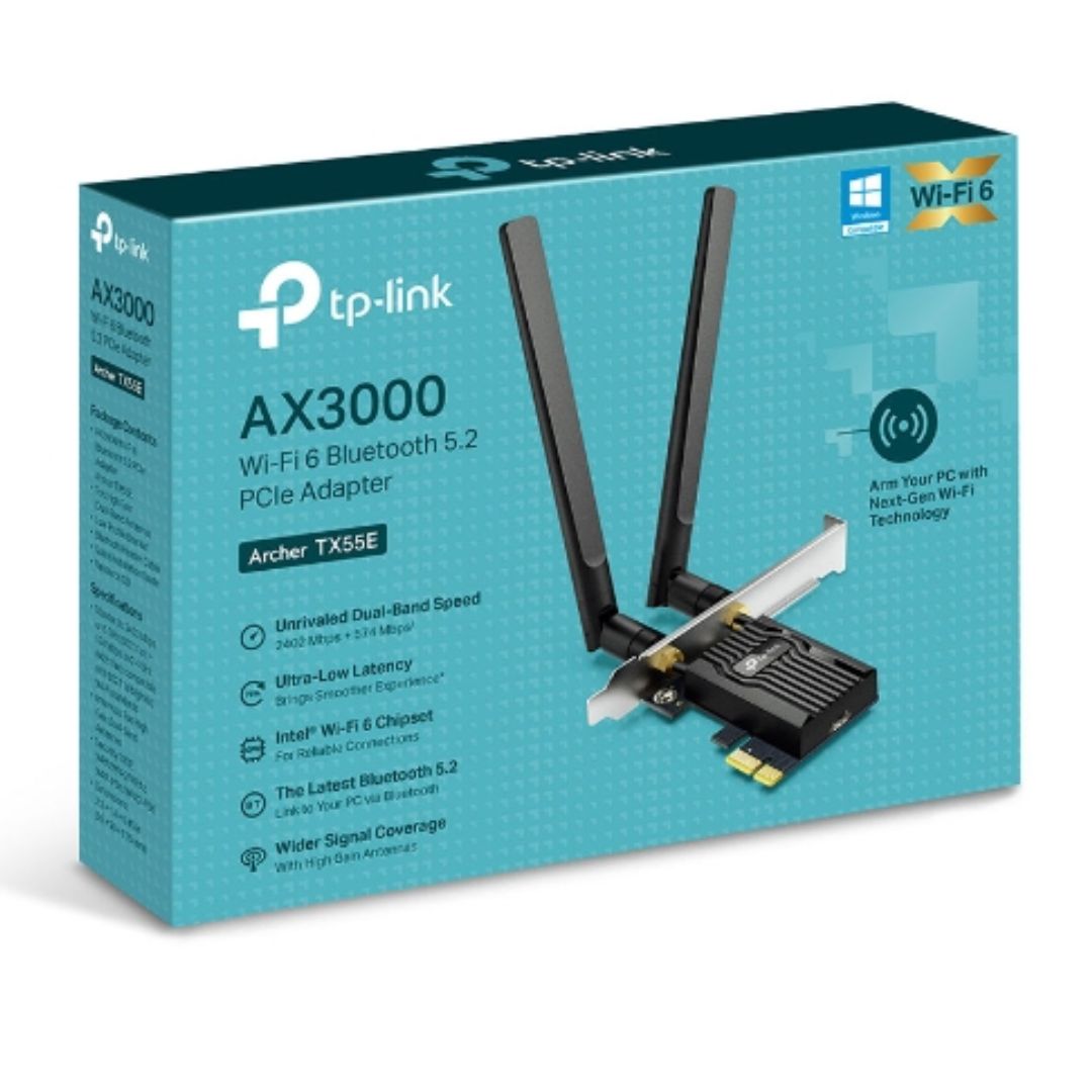 TP-Link Archer TX55E AX3000 Wi-Fi 6 Bluetooth 5.2 PCIe Adapter,  2402Mbps@5GHz, 574Mbps@2.4GHz-0