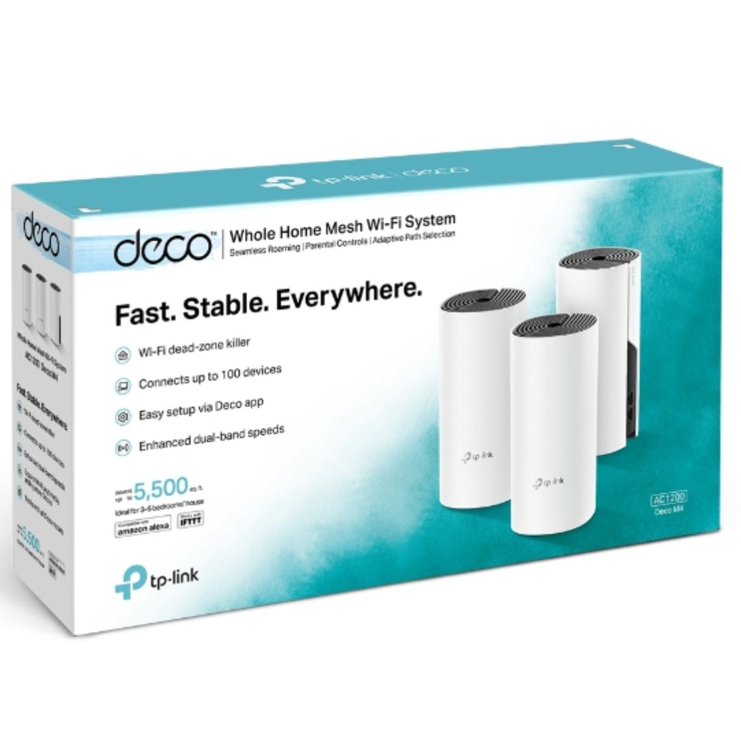 TP-Link Deco M4 (3-pack) AC1200 Whole Home Mesh Wi-Fi System.  ~370sqm Coverage, Up to 100 Devices, Parental Control-0