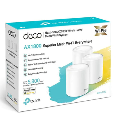 TP-Link Deco X20(3-pack) AX1800 Whole Home Mesh Wi-Fi System, Up To 530 sqm Coverage, WIFI6, 1201Mbps @ 5Ghz, 574Mbps @ 2.4 GHz OFDMA, MU-MIMO (WIFI6)-0