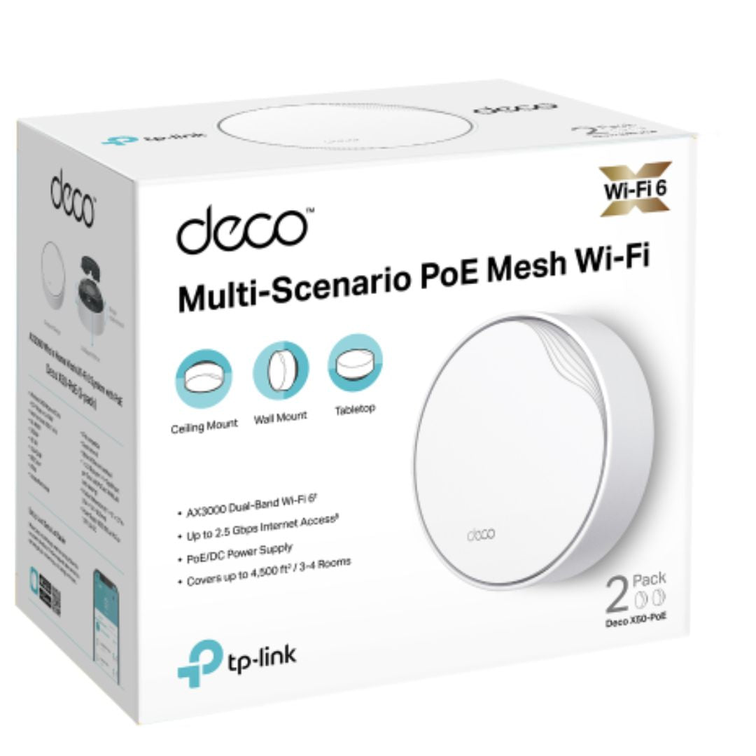 TP-Link Deco X50-PoE(2-pack) AX3000 Whole Home Mesh WiFi 6 System with PoE-0