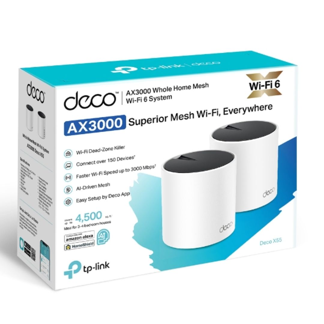 TP-Link Deco X55(2-pack) AX3000 Whole Home Mesh WiFi 6 Router, Dual-Band with Smart Antennas, MU-MIMO, HomeShield Security-0