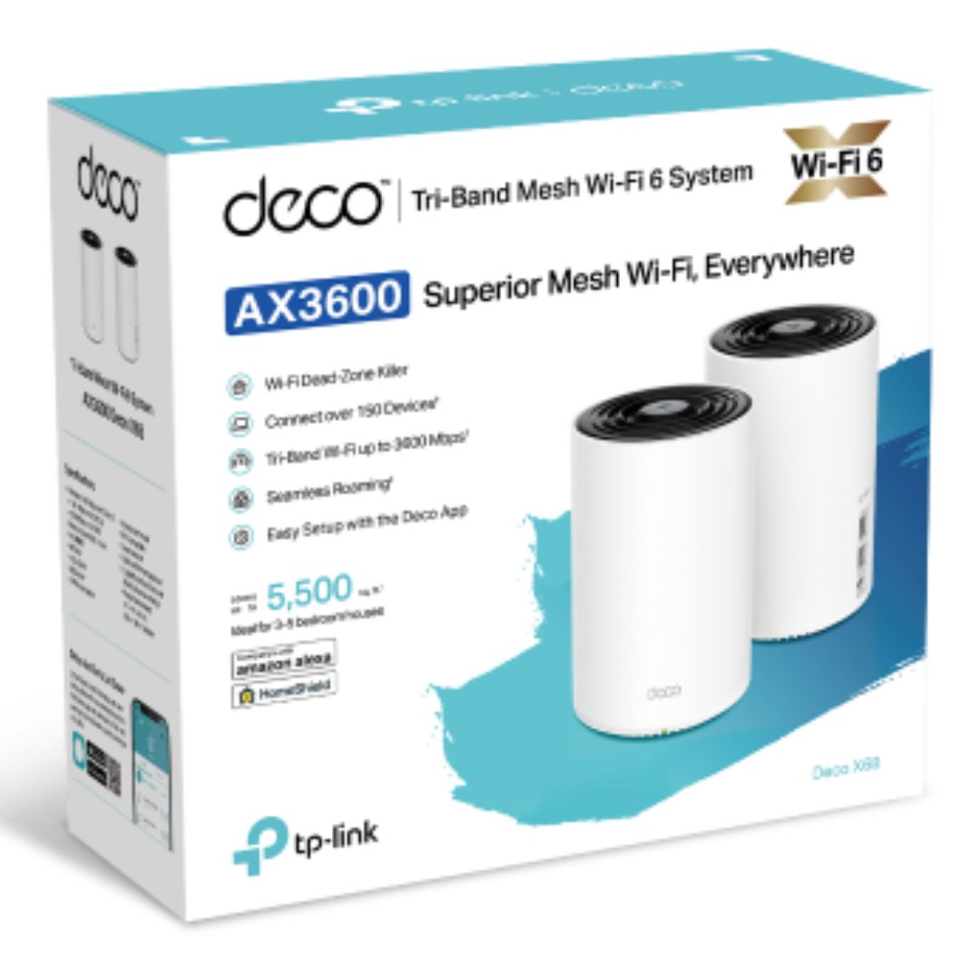 TP-Link Deco X68(2-pack) AX3600 Whole Home Mesh Wi-Fi 6 System (WIFI6), Up to 510m Coverage, WPA3, Tri-Band, OFDMA, MU-MIMO-0