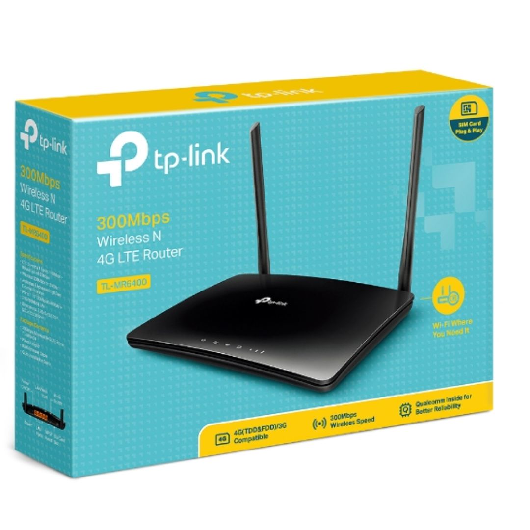 TP-Link TL-MR6400 N300 Wireless N 3G/4G LTE Router 2.4GHz (300Mbps) 802.11bgn 3x100Mbps LAN 1x 100Mbps 4G SIM Slot, Band5&Band28-0