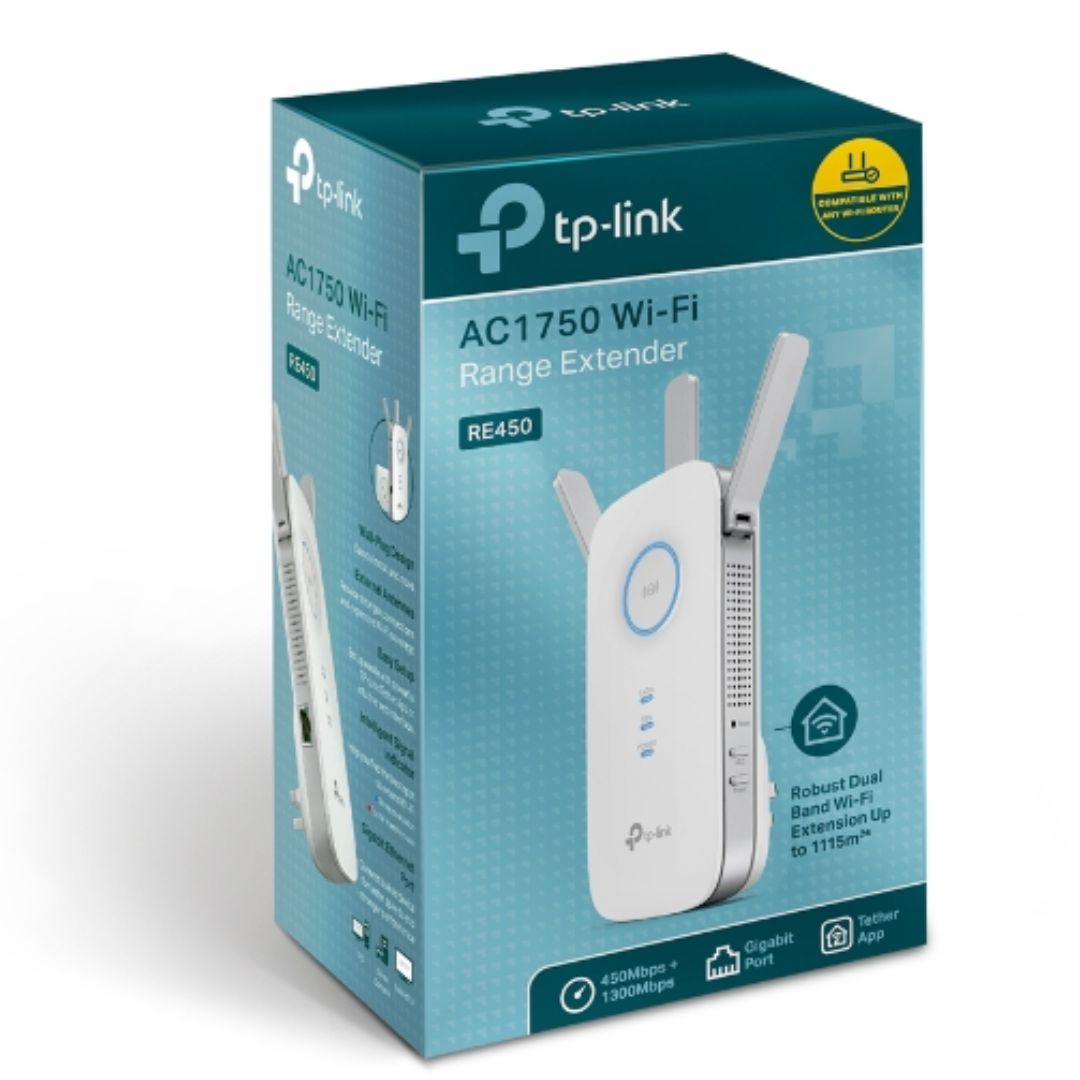 TP-Link RE450 AC1750 1750Mbps Wi-Fi Range Extender 450Mbps@2.4GHz 1300Mbps@5GHz 1Gbps LAN Port 3xAntennas ~RE580D RE590T-0