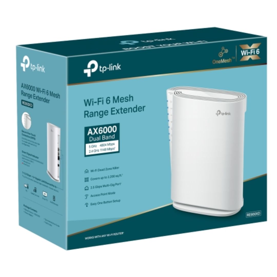 TP-Link RE900XD AX6000 Mesh Wi-Fi 6 Range Extender 1148Mbps@2.4 GHz, 4804Mbps@5 GHz,1×2.5 Gbps Multi-Gig Port+ 2× Gigabit Ports-0