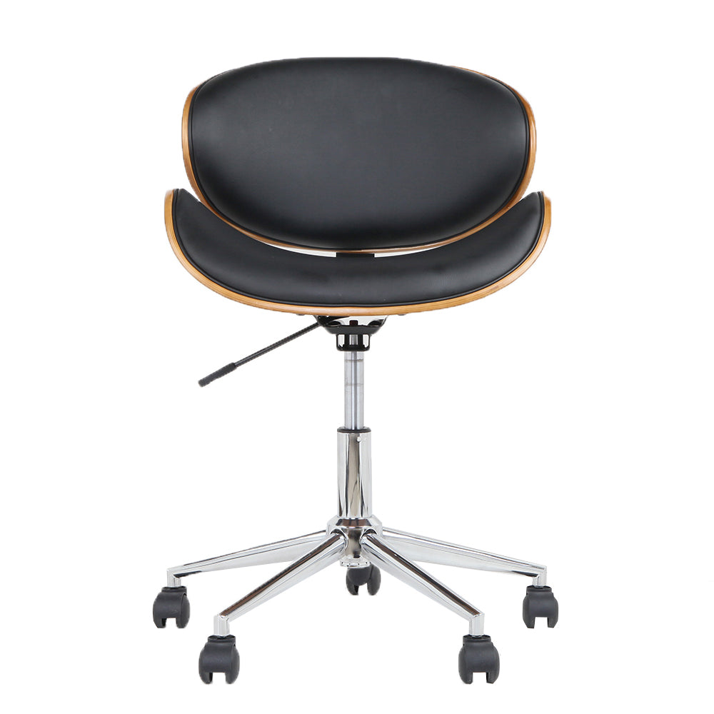 Artiss Wooden Office Chair Leather Seat Black-2