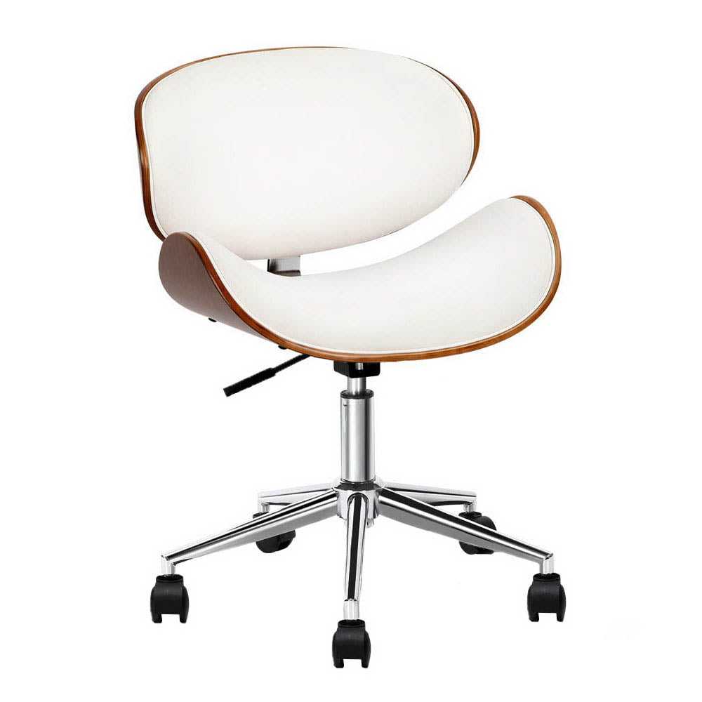 Artiss Wooden Office Chair Leather Seat White-0