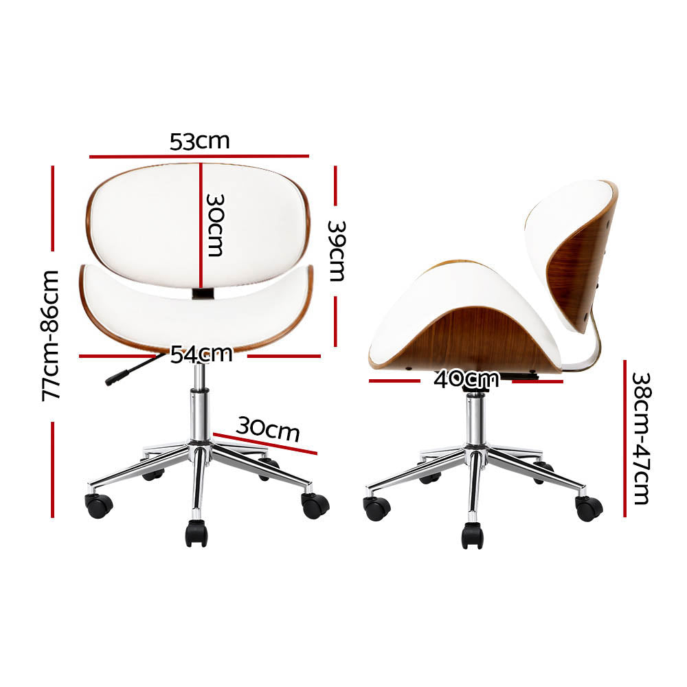 Artiss Wooden Office Chair Leather Seat White-1