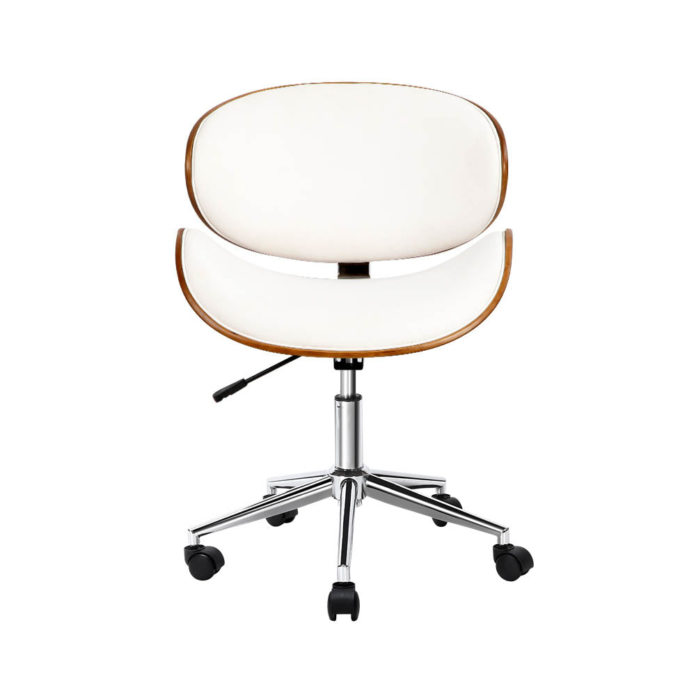 Artiss Wooden Office Chair Leather Seat White-2