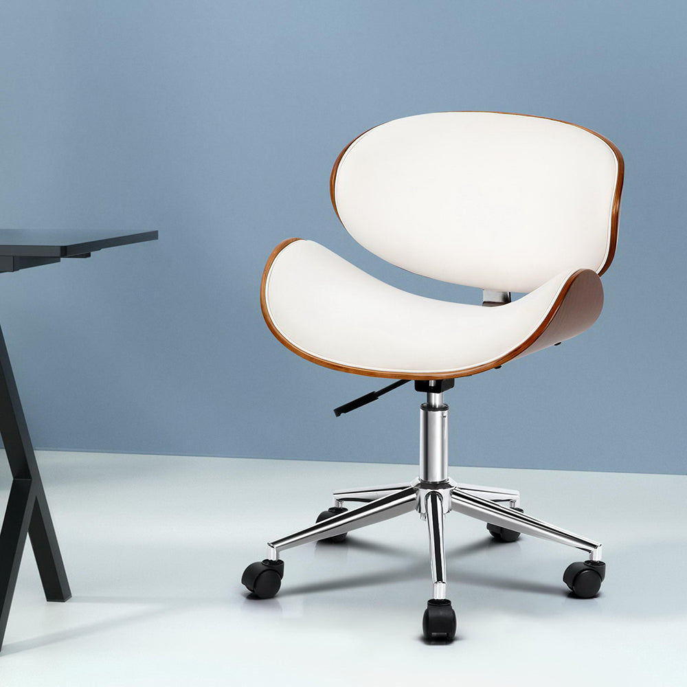 Artiss Wooden Office Chair Leather Seat White-7