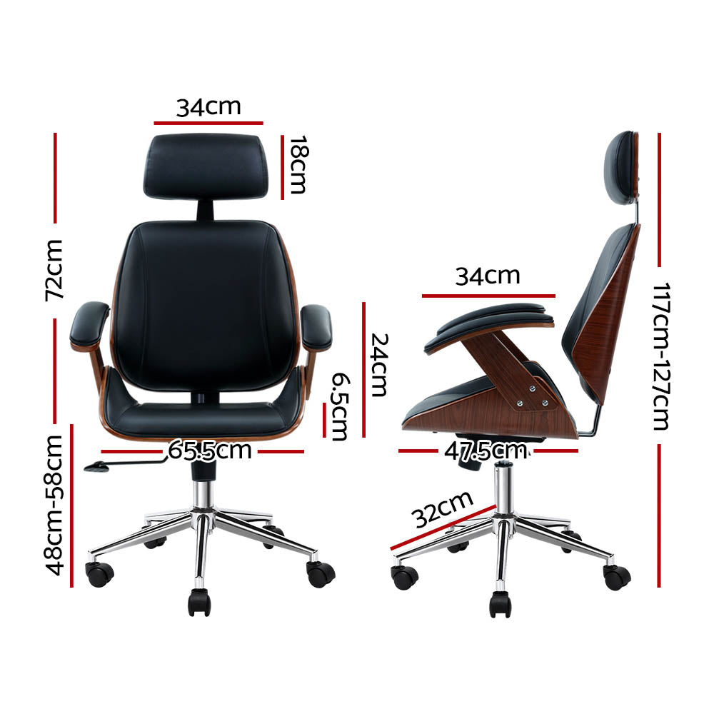 Artiss Wooden Office Chair Leather Seat Black-1