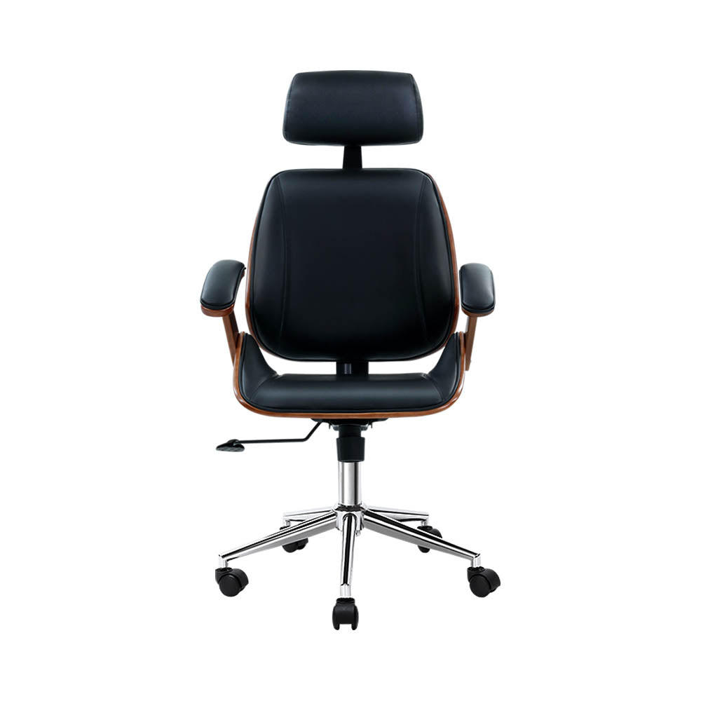 Artiss Wooden Office Chair Leather Seat Black-2