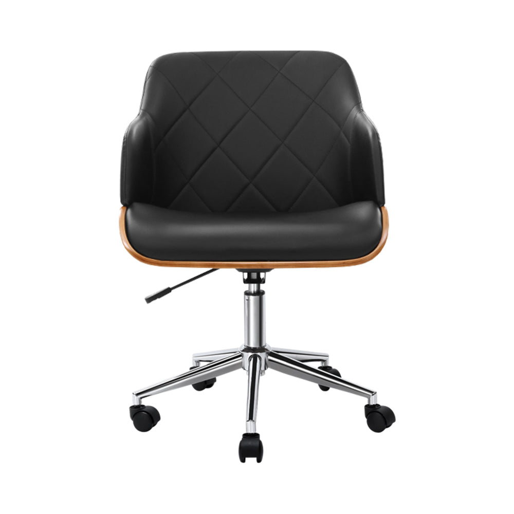 Artiss Wooden Office Chair Fabric Seat Black-2