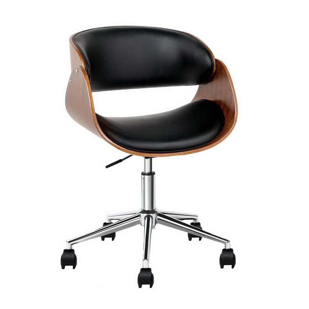 Artiss Wooden Office Chair Leather Seat Black-0