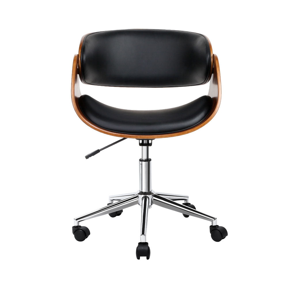 Artiss Wooden Office Chair Leather Seat Black-2