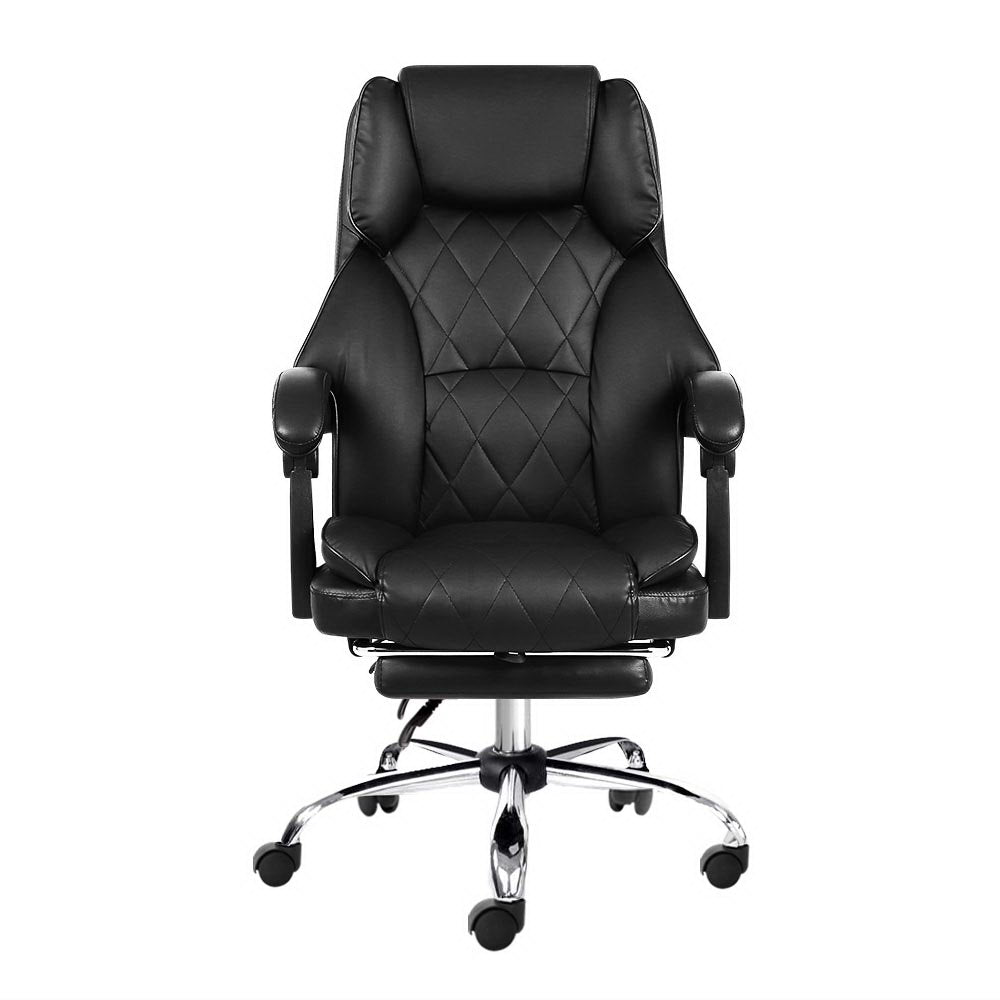 Artiss Executive Office Chair Leather Footrest Black-2