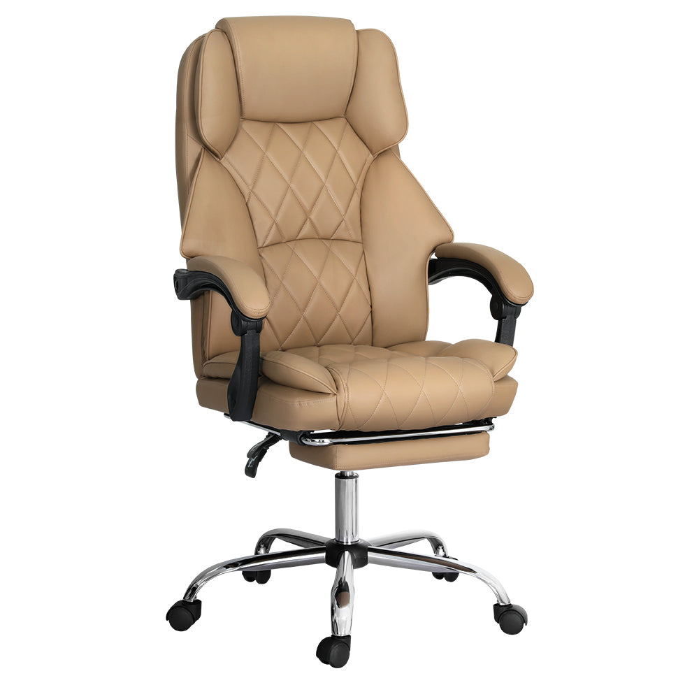 Artiss Executive Office Chair Leather Footrest Espresso-0