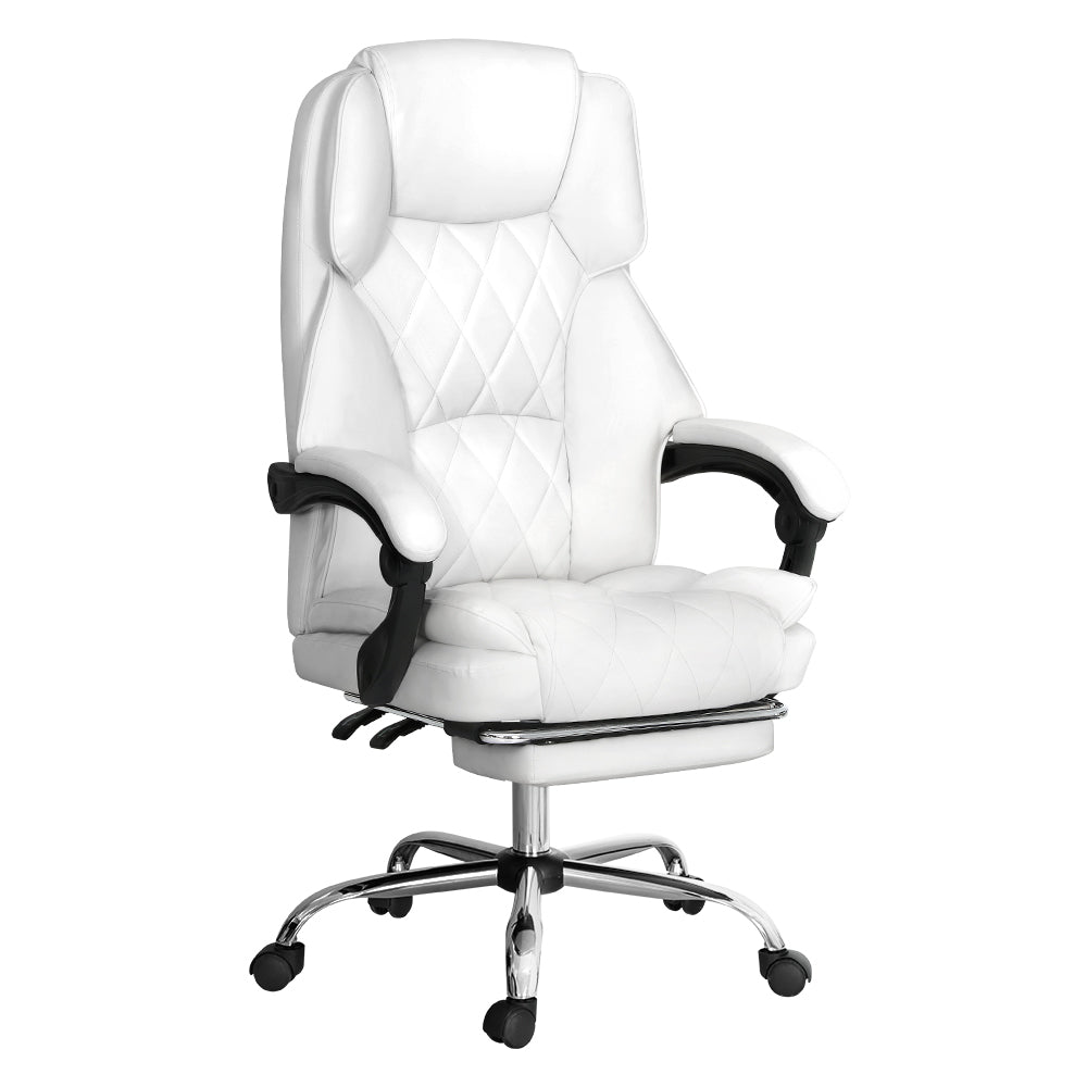 Artiss Executive Office Chair Leather Footrest White-0