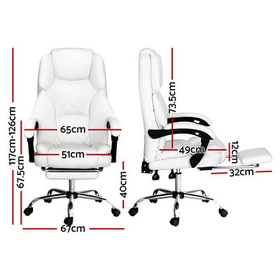 Artiss Executive Office Chair Leather Footrest White-1