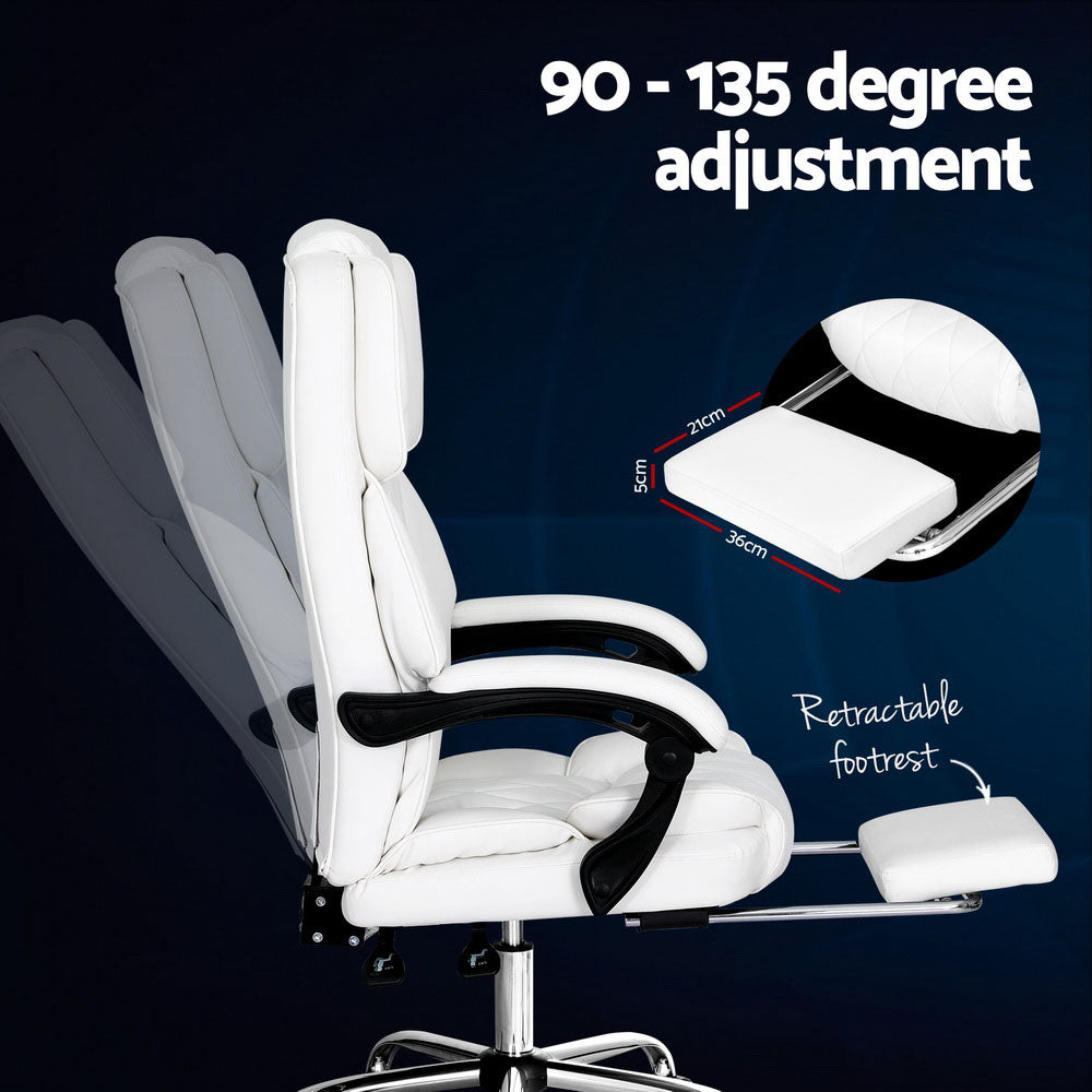 Artiss Executive Office Chair Leather Footrest White-4