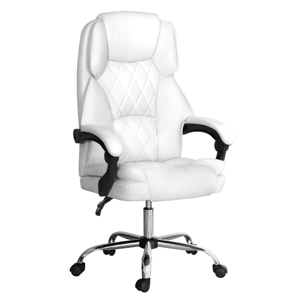 Artiss Executive Office Chair Leather Recliner White-0