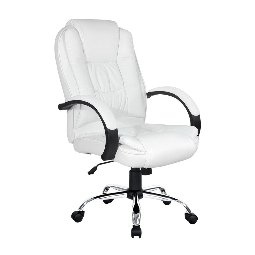 Artiss Executive Office Chair Leather Tilt White-0