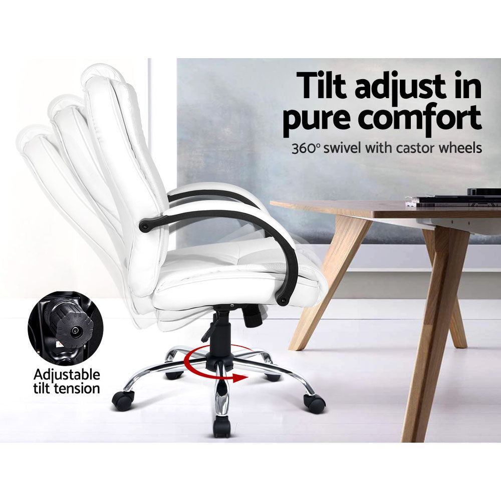 Artiss Executive Office Chair Leather Tilt White-5