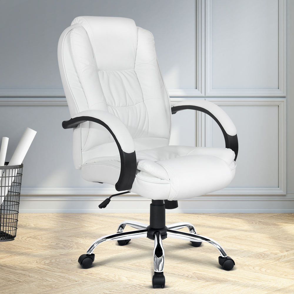 Artiss Executive Office Chair Leather Tilt White-6