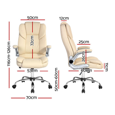 Artiss Executive Office Chair Leather Tilt Beige-1