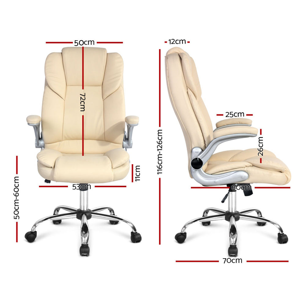 Artiss Executive Office Chair Leather Tilt Beige-6