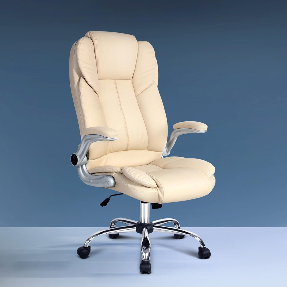 Artiss Executive Office Chair Leather Tilt Beige-7