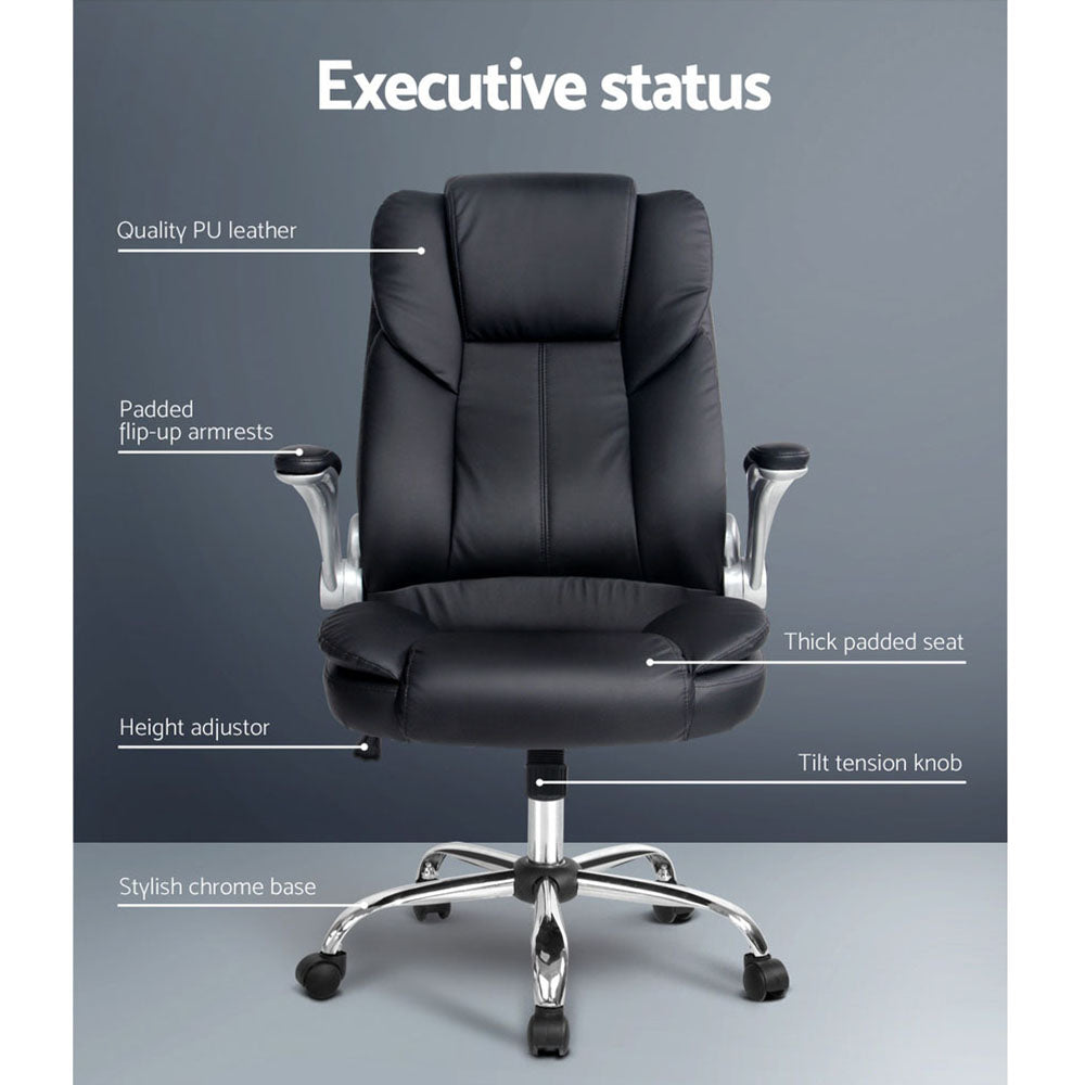 Artiss Executive Office Chair Leather Tilt Black-4