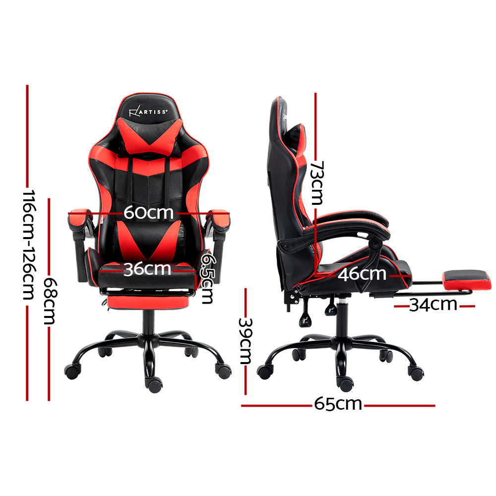 Artiss Gaming Office Chair Recliner Footrest Red-1