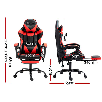 Artiss Gaming Office Chair Recliner Footrest Red-1